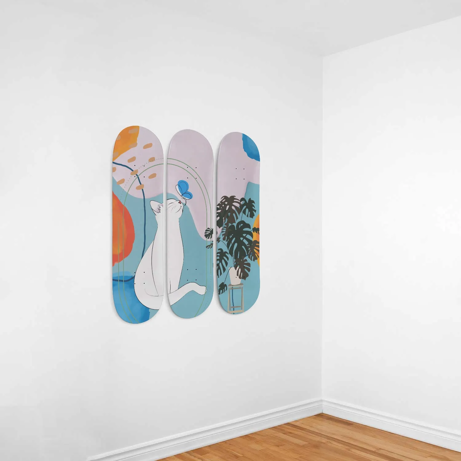 Cat Minimalist 3 piece skateboard art