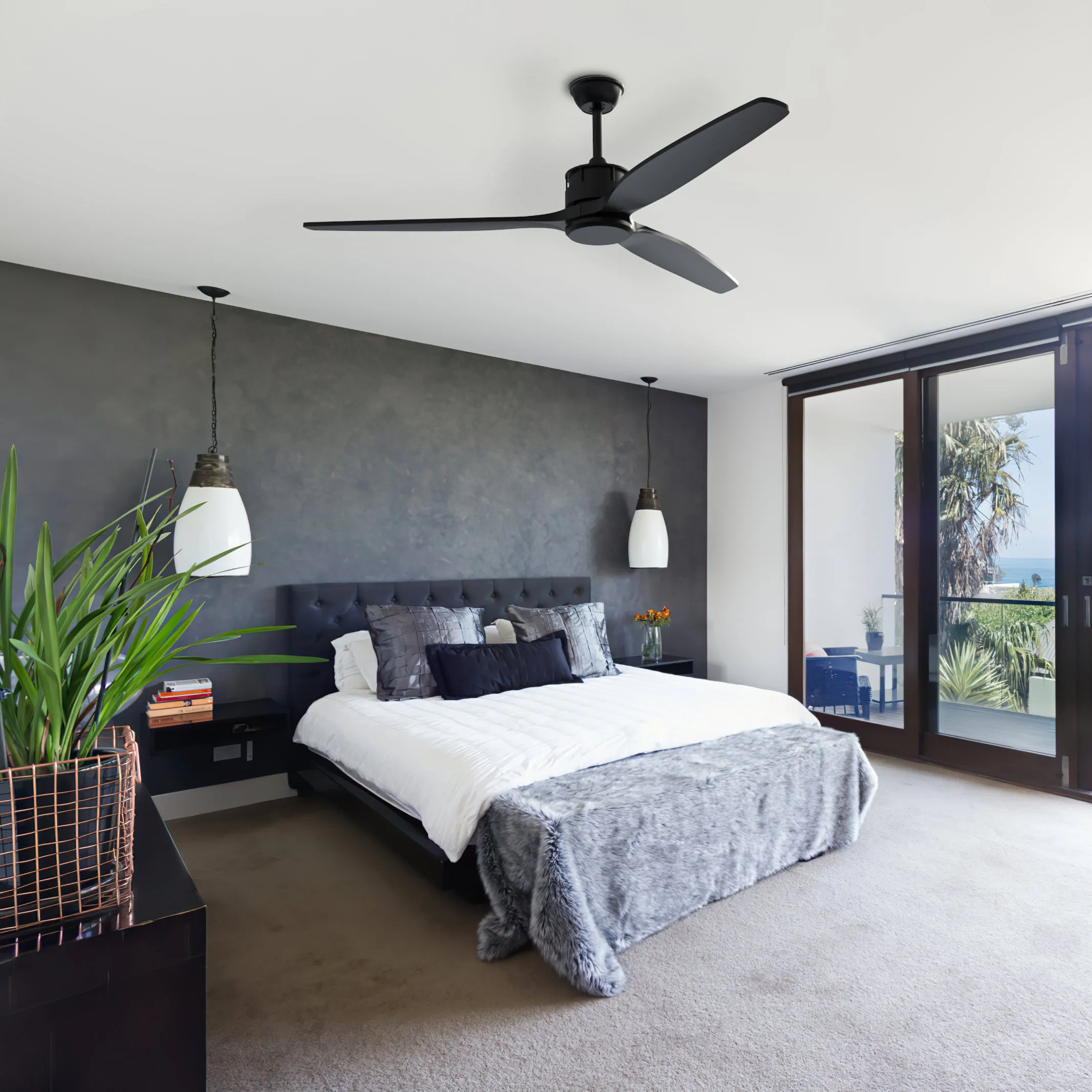Ceiling Fan Remote Control DC Motor with 6 Speeds 2 Down Rods Outdoor Ceiling Fan