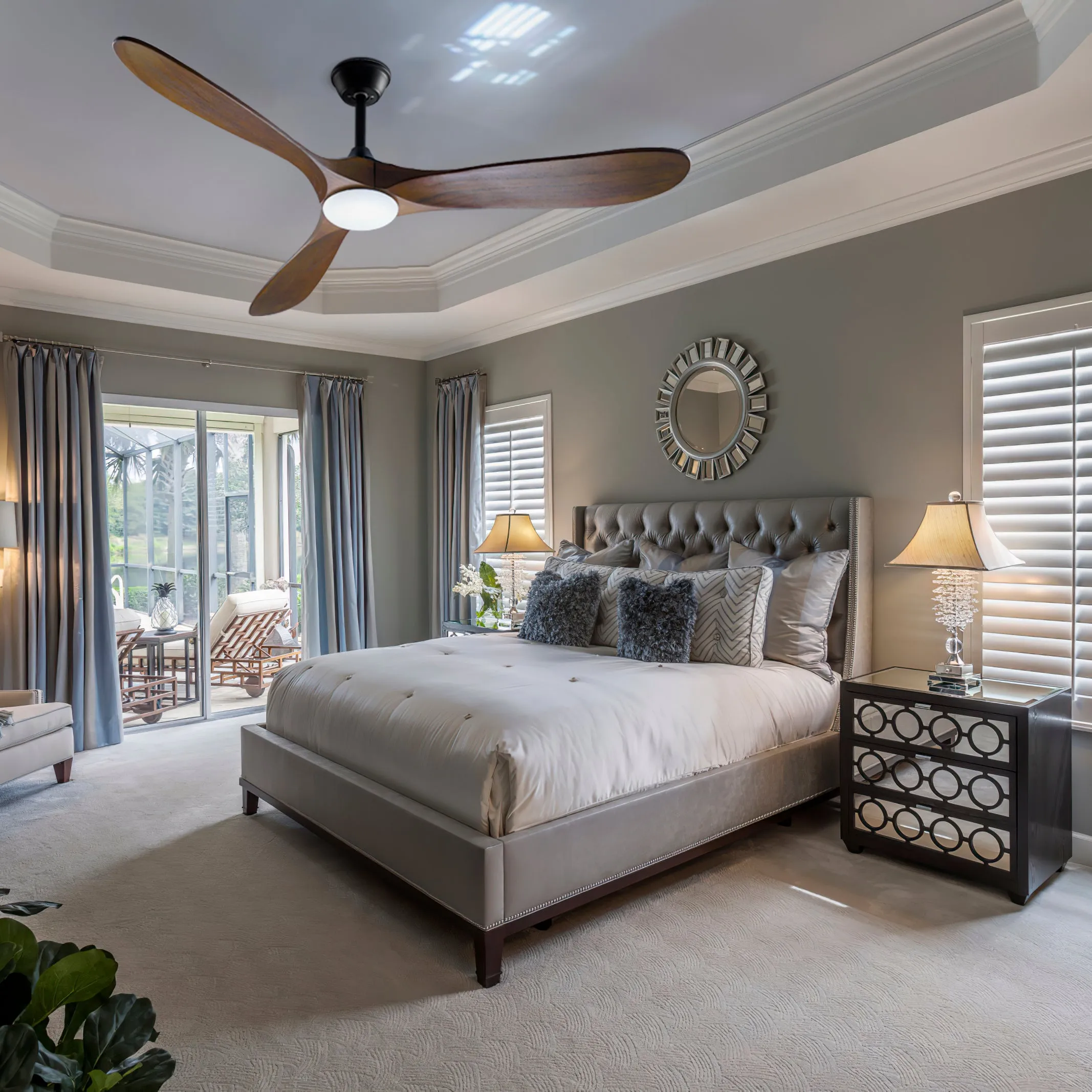 Ceiling Fan with Lights Remote Control 3 Reversible Wood Blades 2 Down Rods