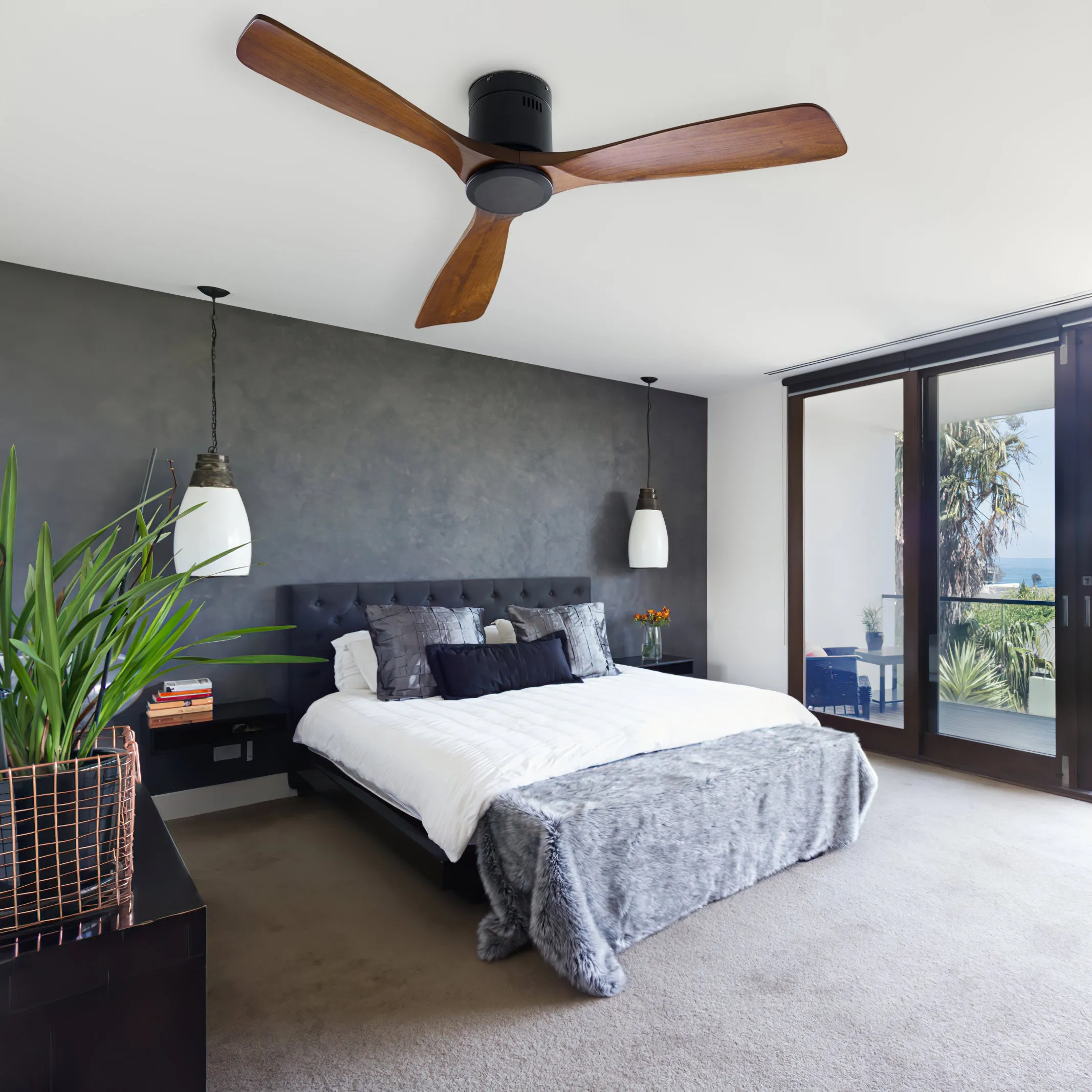 Ceiling Fan with Remote Control Reversible Wooden Blades for Bedroom Living Room