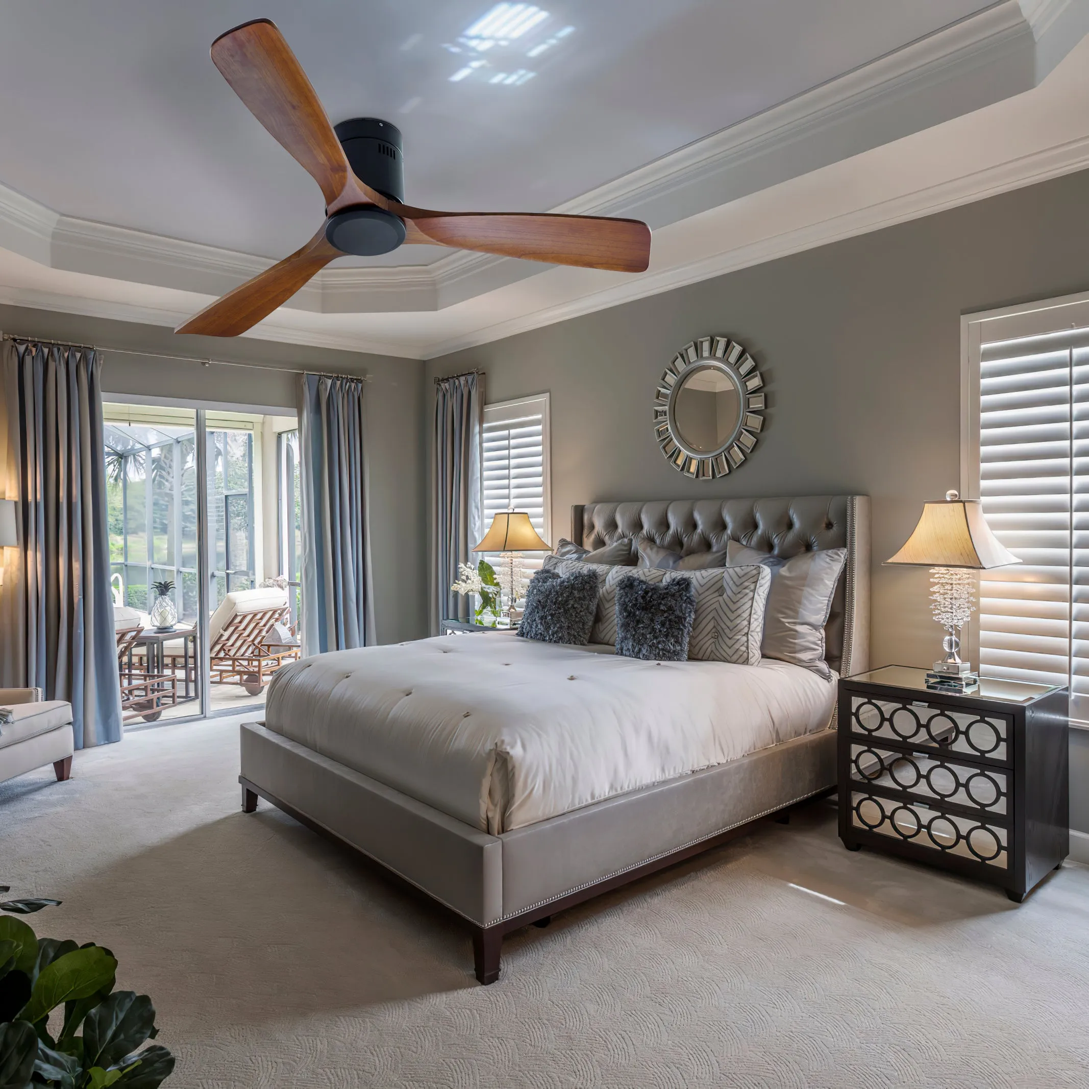 Ceiling Fan with Remote Control Reversible Wooden Blades for Bedroom Living Room