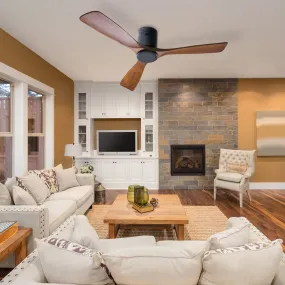 Ceiling Fan with Remote Control Reversible Wooden Blades for Bedroom Living Room