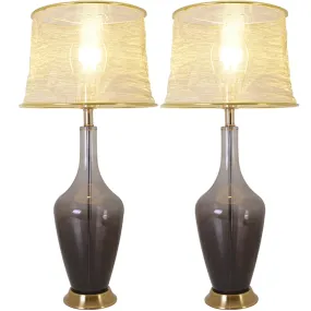 Clavel Translucent Glass Table Lamp 31" - Gray Ombre/Golden Yarn Shade (Set of 2)