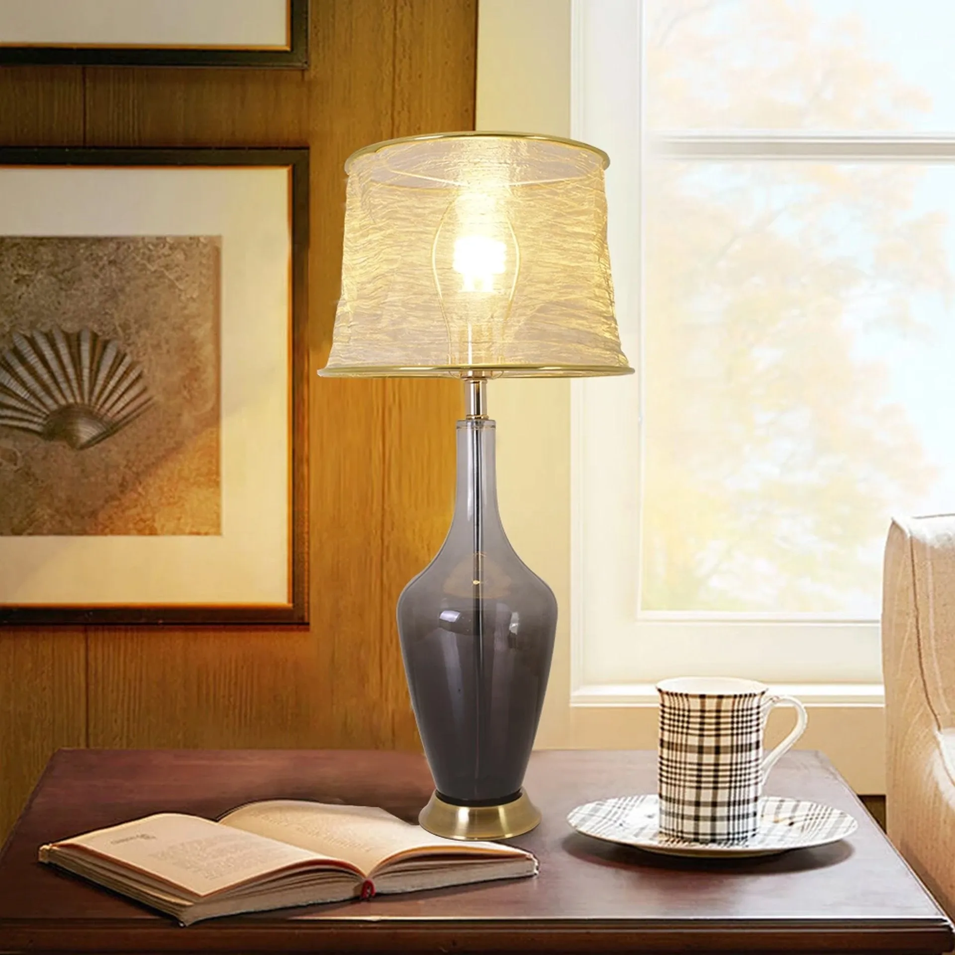 Clavel Translucent Glass Table Lamp 31" - Gray Ombre/Golden Yarn Shade (Set of 2)