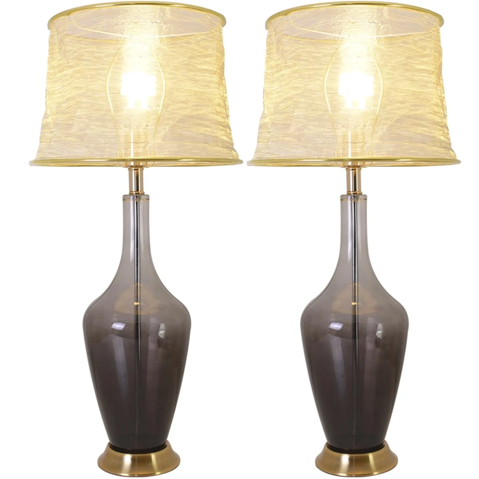 Clavel Translucent Glass Table Lamp 31" - Gray Ombre/Golden Yarn Shade (Set of 2)