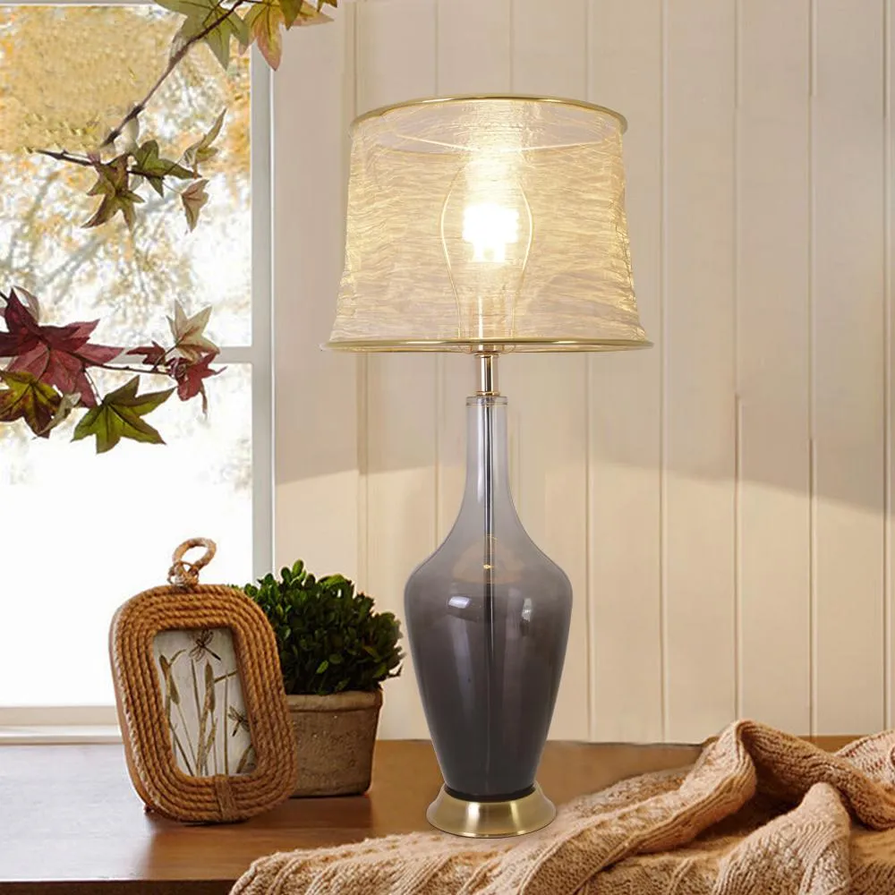 Clavel Translucent Glass Table Lamp 31" - Gray Ombre/Golden Yarn Shade (Set of 2)
