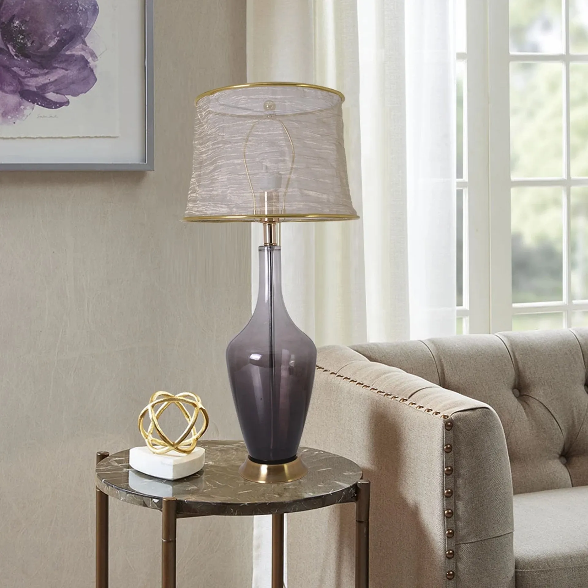 Clavel Translucent Glass Table Lamp 31" - Gray Ombre/Golden Yarn Shade (Set of 2)