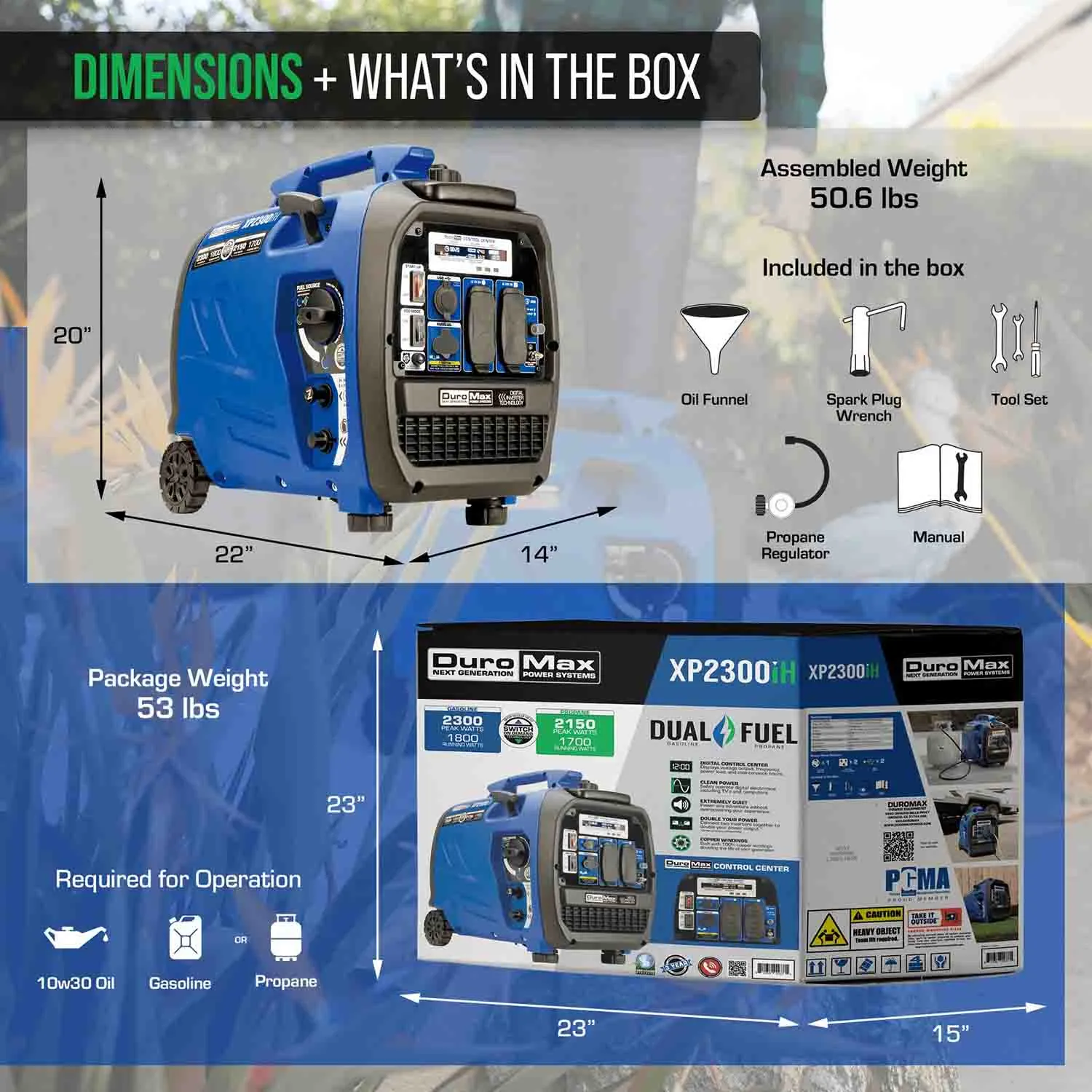 DuroMax XP2300iH Dual Fuel Portable Inverter Generator w/ CO Alert | 2300 Watts