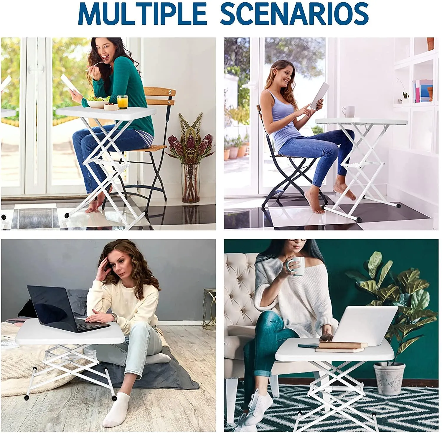 Folding 4 Height Adjustable Dinner Table Portable Lightweight Extendable Coffee Table