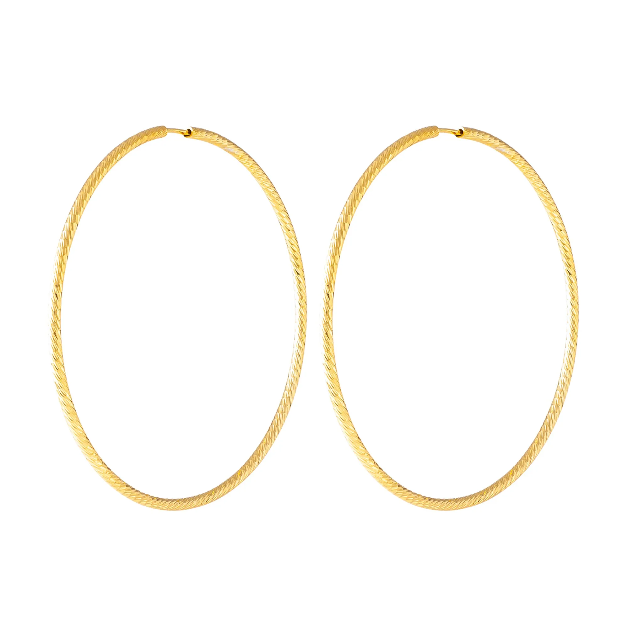 GOLD DIAMOND CUT THREAD HOOP EARRINGS
