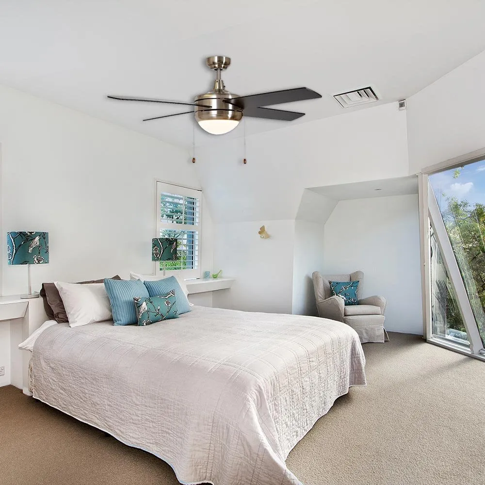 Hamilton Hills Brushed Nickel Ceiling Fan with Light - Contemporary Modern Silver Finish