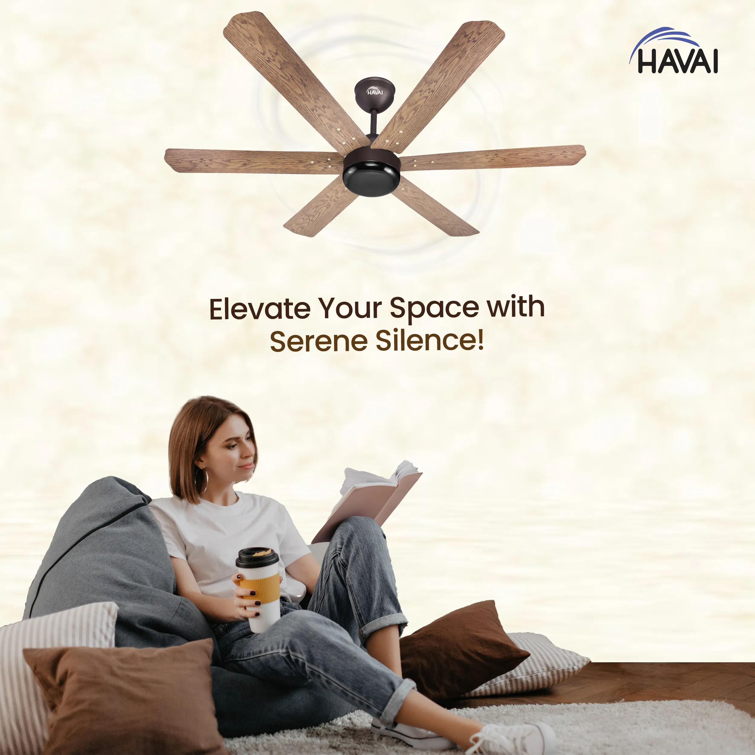 HAVAI Pristine Wooden Range BLDC Ceiling Fan - 6 Blades - 35W, Ashwood 1200mm Blade with Remote (BLACK 0.5 LED)…