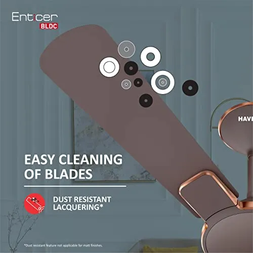 Havells Enticer Decorative BLDC 1200mm Energy Saving with Remote Control 5 Star Ceiling Fan (Brown LT Copper, Pack of 1)