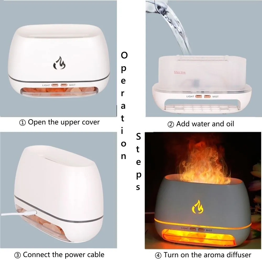 Himalayan Crystal Salt Rocks Aroma Humidifiers 7 Colors LED USB Portable Fire Flame Aromatherapy Essential Oil Diffuser | 101