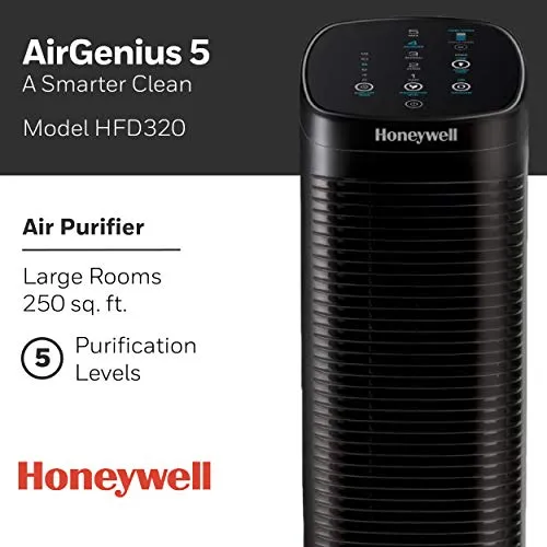 Honeywell HFD320 Air Genius 5 Air Purifier, Large Rooms (250 sq. ft.) Black