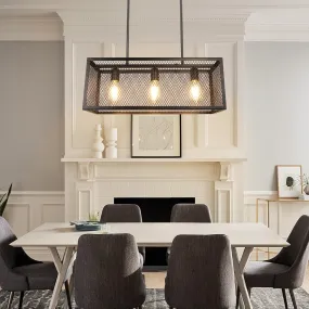 Industrial Kitchen Island Light Fixture, 3-Light Farmhouse Chandelier, Adjustable Metal Mesh Pendant Light for Dining Room, Living Room, Bar, Restaurant