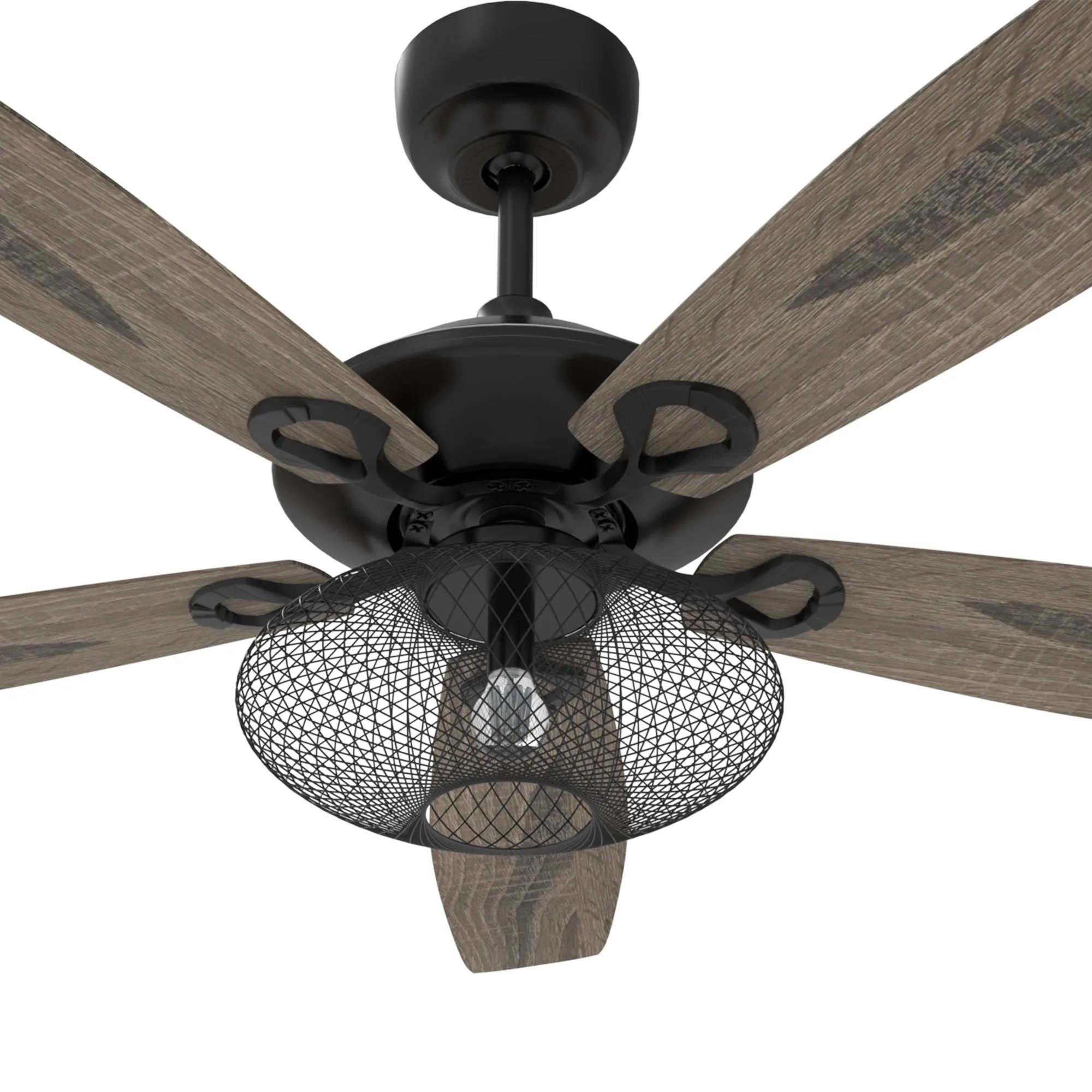 KARSON 56 inch 5-Blade Ceiling Fan with Light & Remote, Vintage Mesh Cage - Black/Wood (Reversible Blades)
