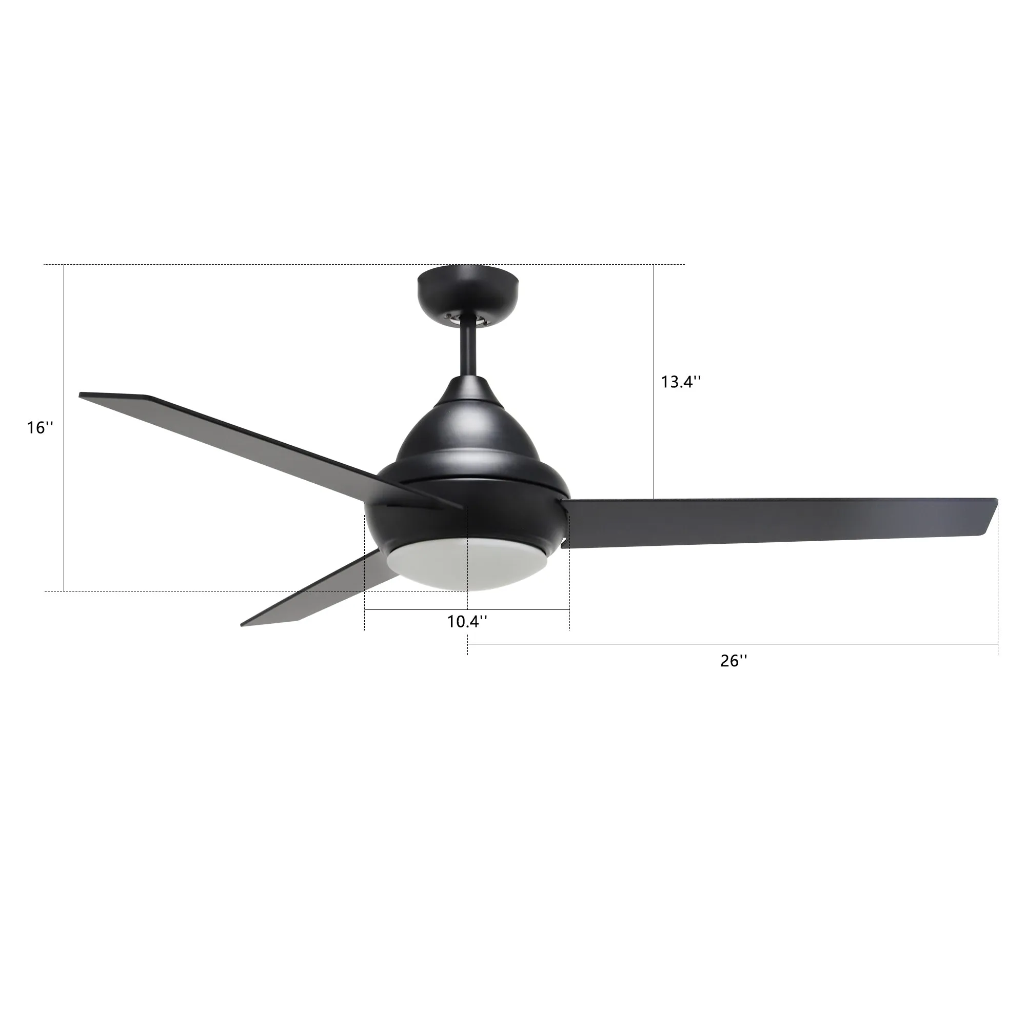 KENDRICK 52 inch 3-Blade Ceiling Fan with LED Light Kit & Remote Control - Black/Black