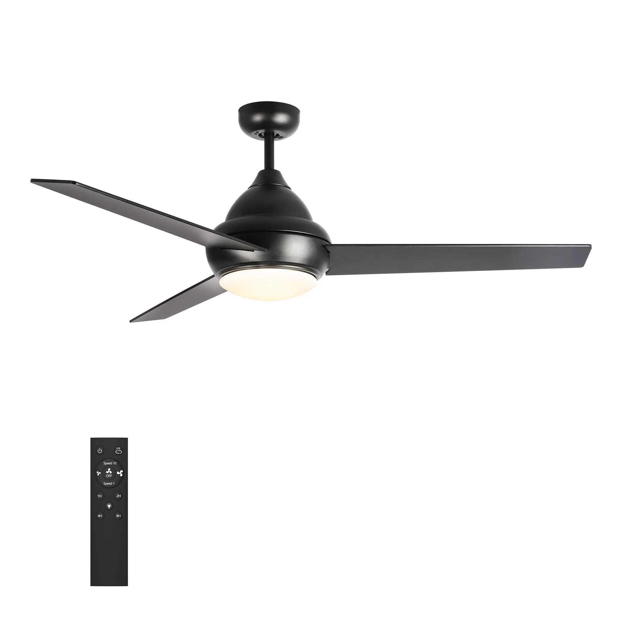 KENDRICK 52 inch 3-Blade Ceiling Fan with LED Light Kit & Remote Control - Black/Black