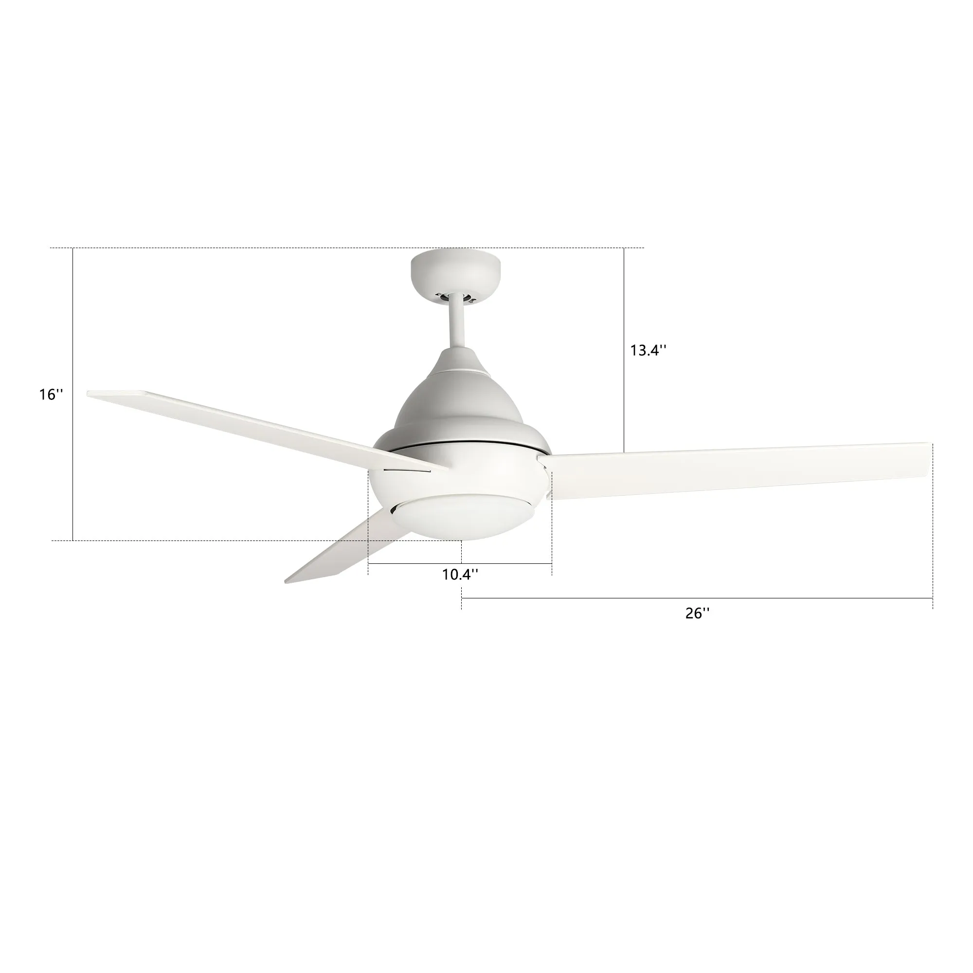 KENDRICK 52 inch 3-Blade Ceiling Fan with LED Light Kit & Remote Control - White/White