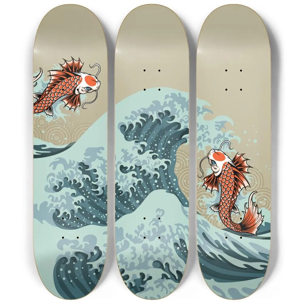 Koi on Wave Japanese Skateboard Wall Art