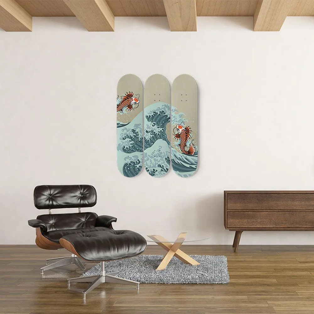 Koi on Wave Japanese Skateboard Wall Art