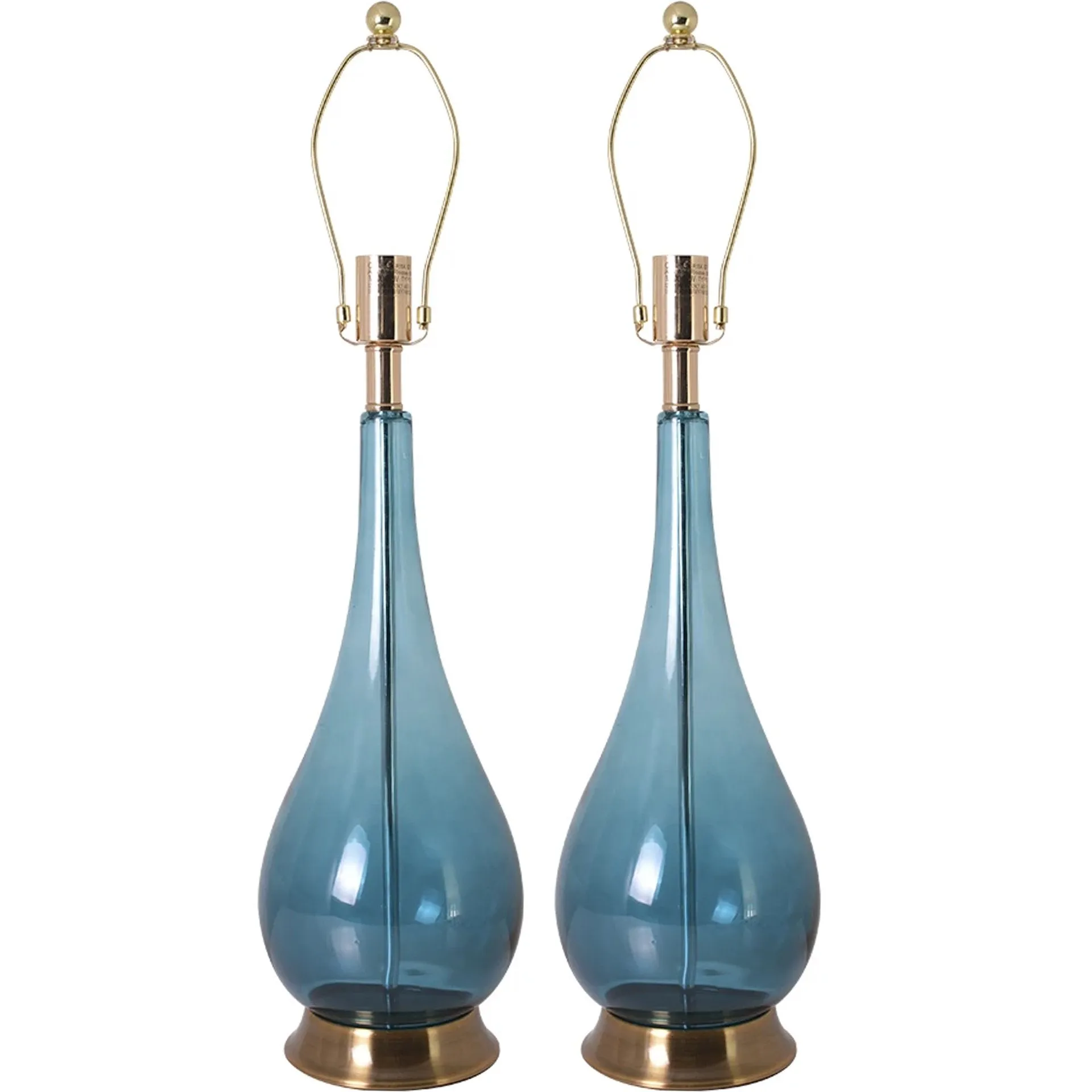 Lola Big Translucent Blue Ombre Glass Table Lamp 30" - Blue Ombre/Silver Yarn Shade (Set of 2)
