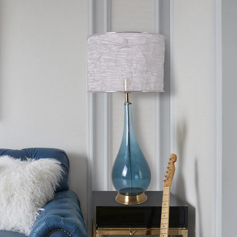 Lola Big Translucent Blue Ombre Glass Table Lamp 30" - Blue Ombre/Silver Yarn Shade (Set of 2)
