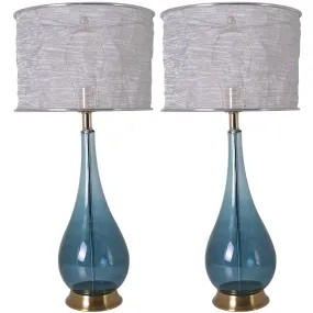 Lola Big Translucent Blue Ombre Glass Table Lamp 30" - Blue Ombre/Silver Yarn Shade (Set of 2)
