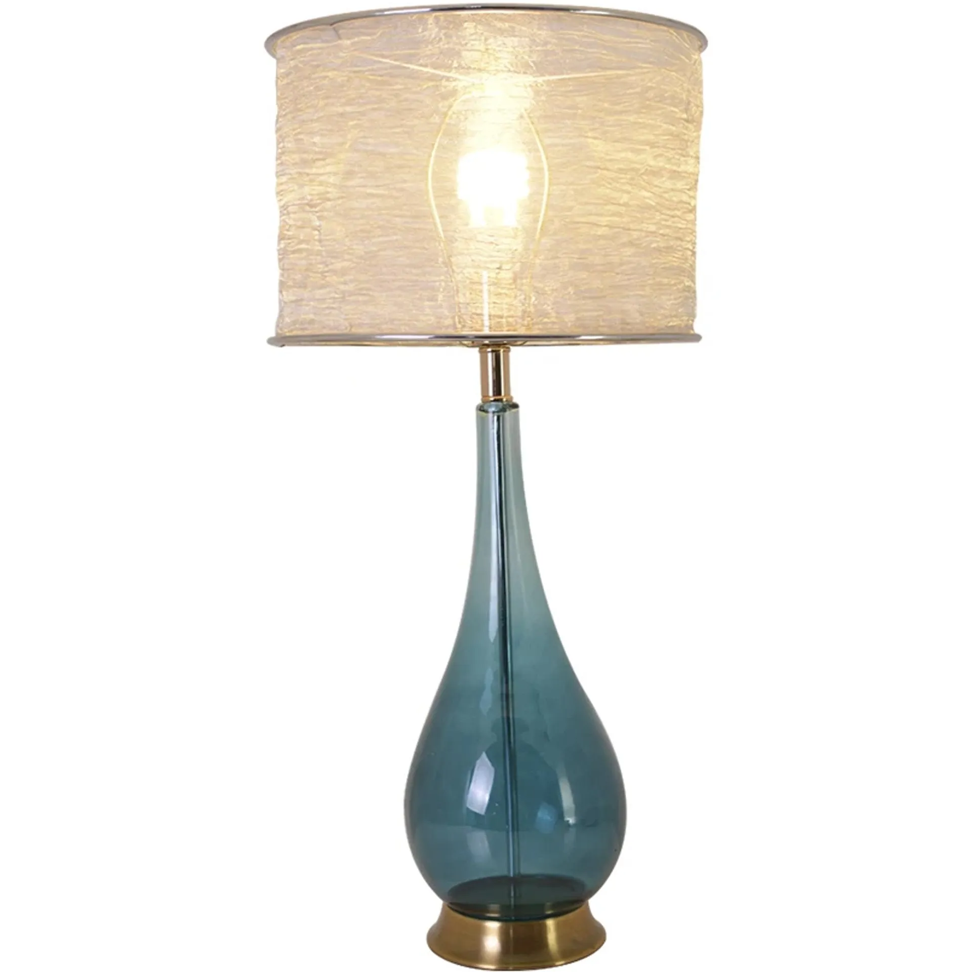Lola Big Translucent Blue Ombre Glass Table Lamp 30" - Blue Ombre/Silver Yarn Shade (Set of 2)