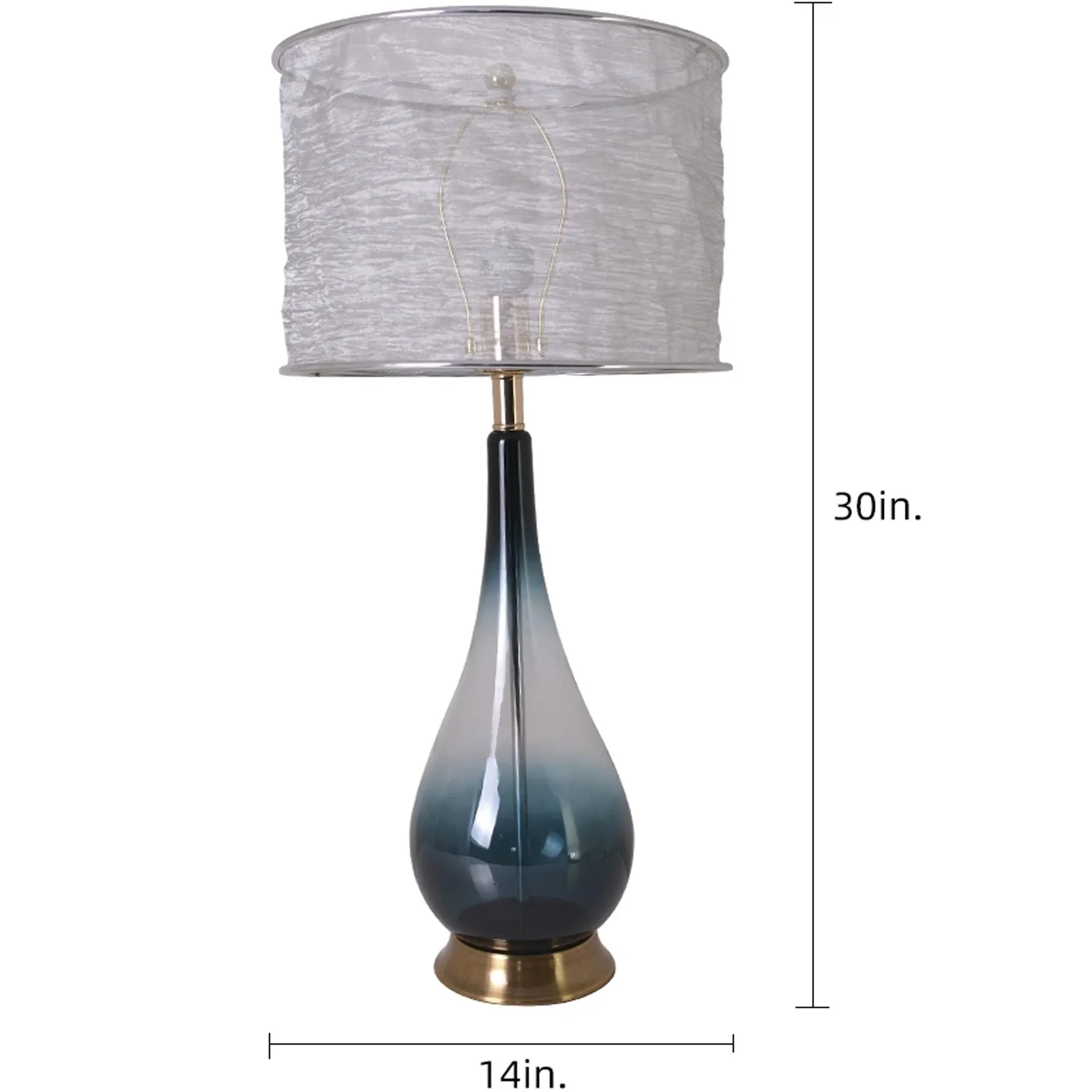 Lola Big Translucent Dark Green Ombre Glass Table Lamp 30" - Dark Green Ombre/Silver Yarn Shade (Set of 2)