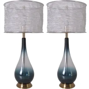 Lola Big Translucent Dark Green Ombre Glass Table Lamp 30" - Dark Green Ombre/Silver Yarn Shade (Set of 2)