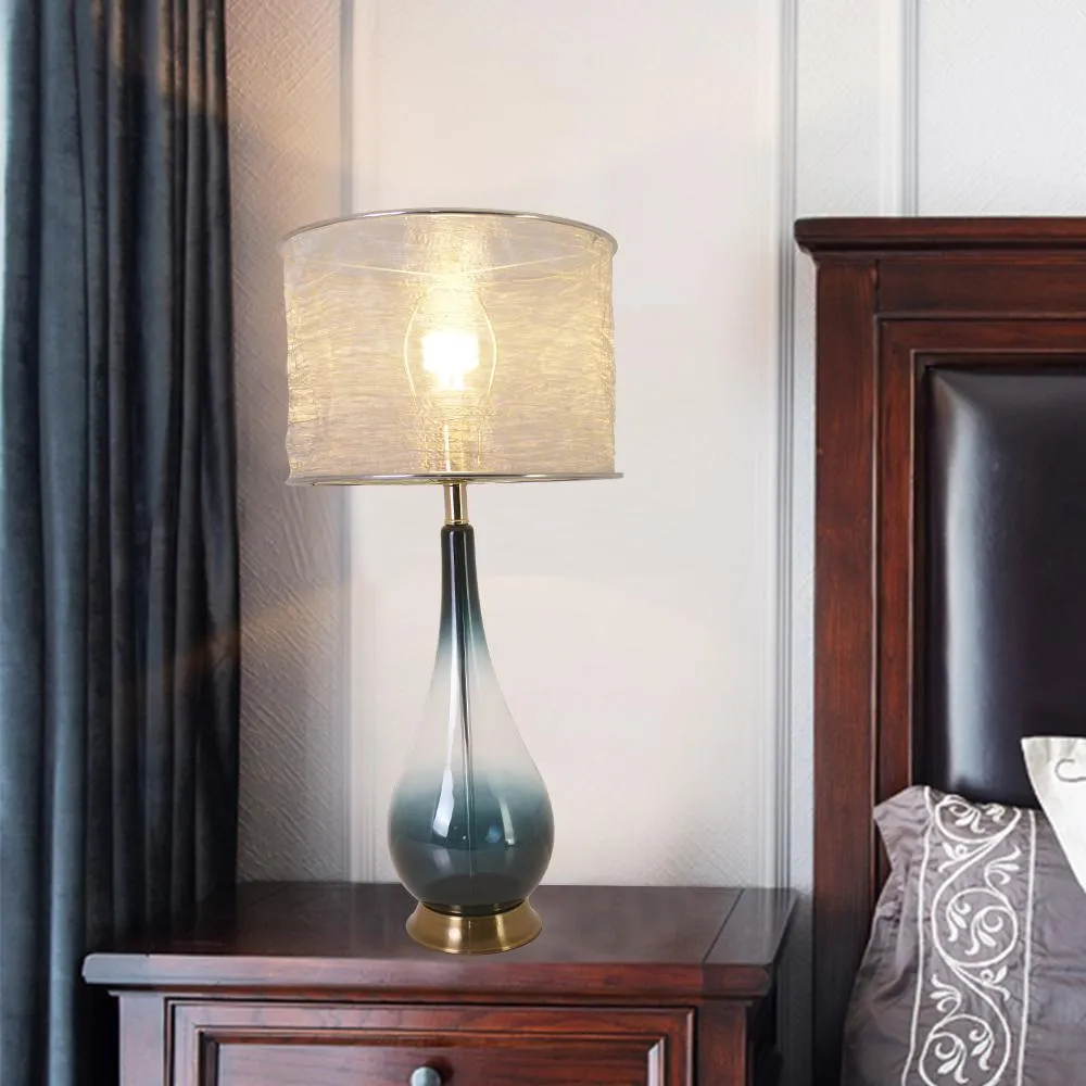 Lola Big Translucent Dark Green Ombre Glass Table Lamp 30" - Dark Green Ombre/Silver Yarn Shade (Set of 2)