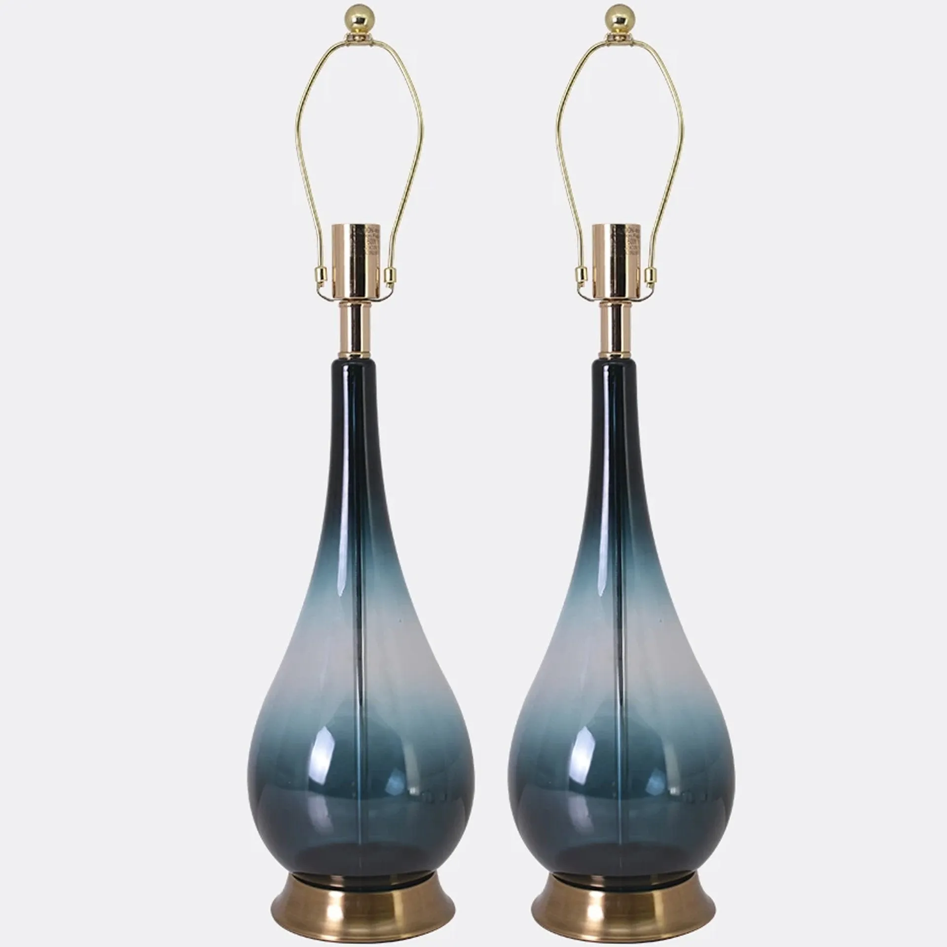 Lola Big Translucent Dark Green Ombre Glass Table Lamp 30" - Dark Green Ombre/Silver Yarn Shade (Set of 2)
