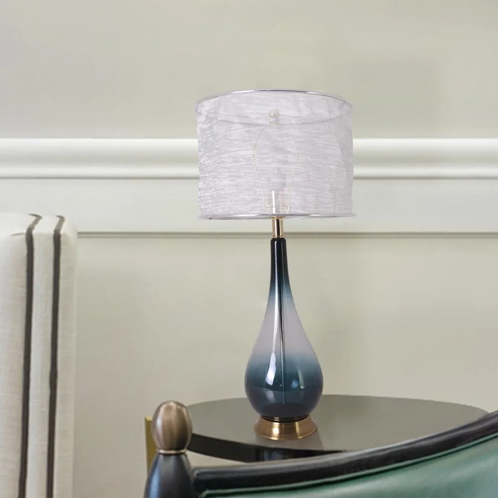 Lola Big Translucent Dark Green Ombre Glass Table Lamp 30" - Dark Green Ombre/Silver Yarn Shade (Set of 2)