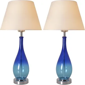 Lola Blue Ombre Droplet Glass Table Lamp 28" - Blue Ombre/Creme (Set of 2)