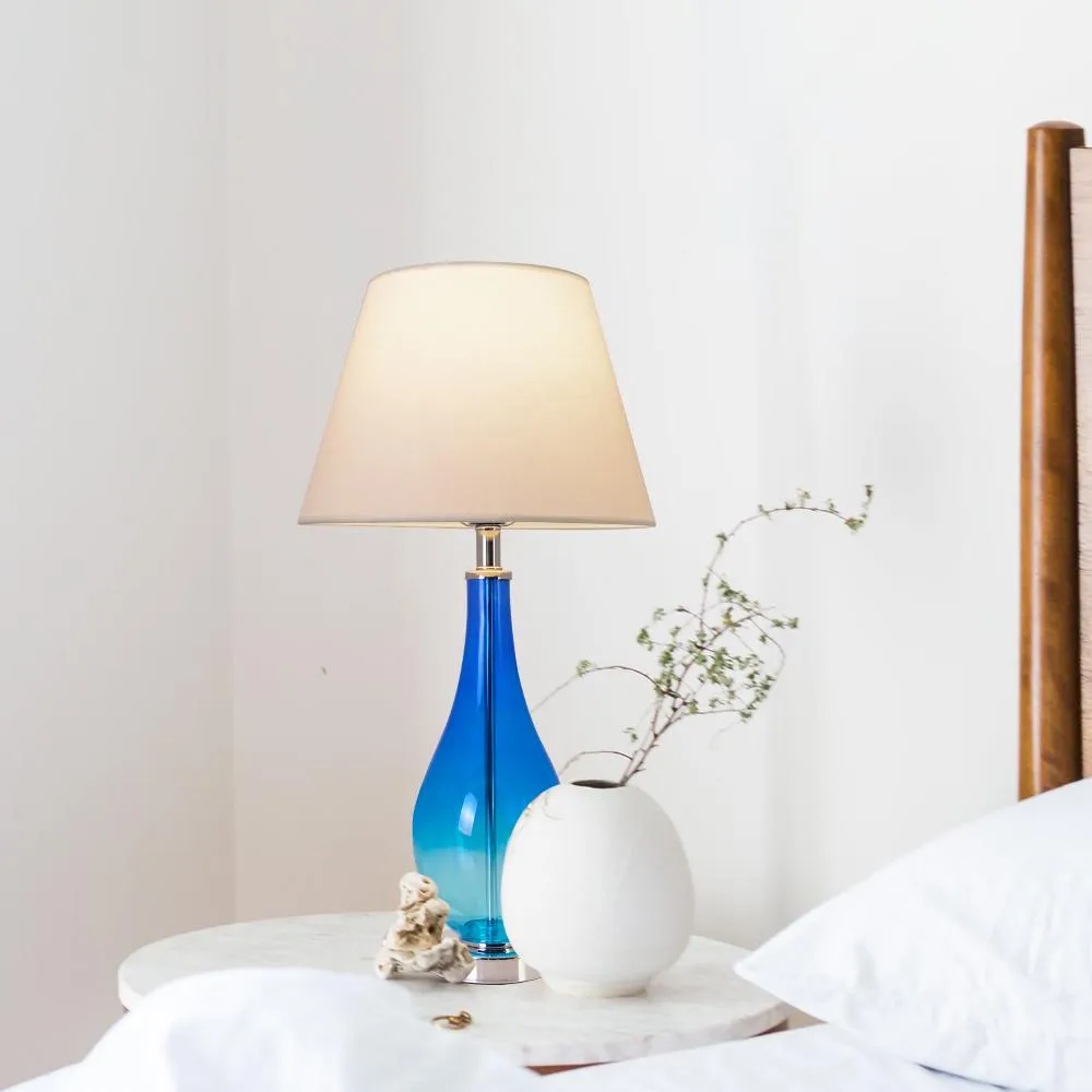 Lola Blue Ombre Droplet Glass Table Lamp 28" - Blue Ombre/Creme (Set of 2)