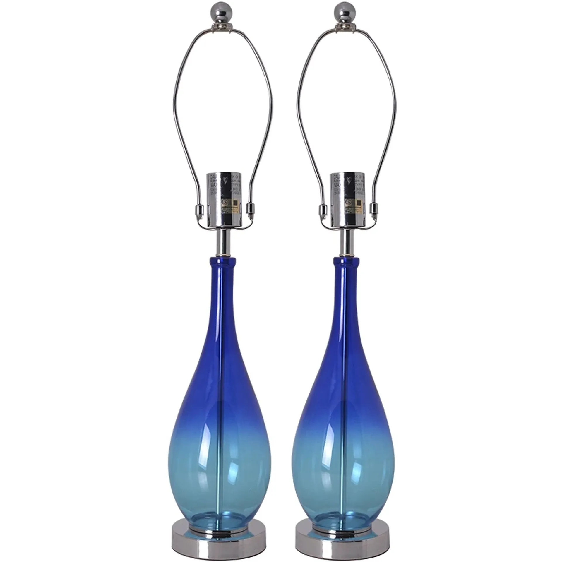 Lola Blue Ombre Droplet Glass Table Lamp 28" - Blue Ombre/Creme (Set of 2)