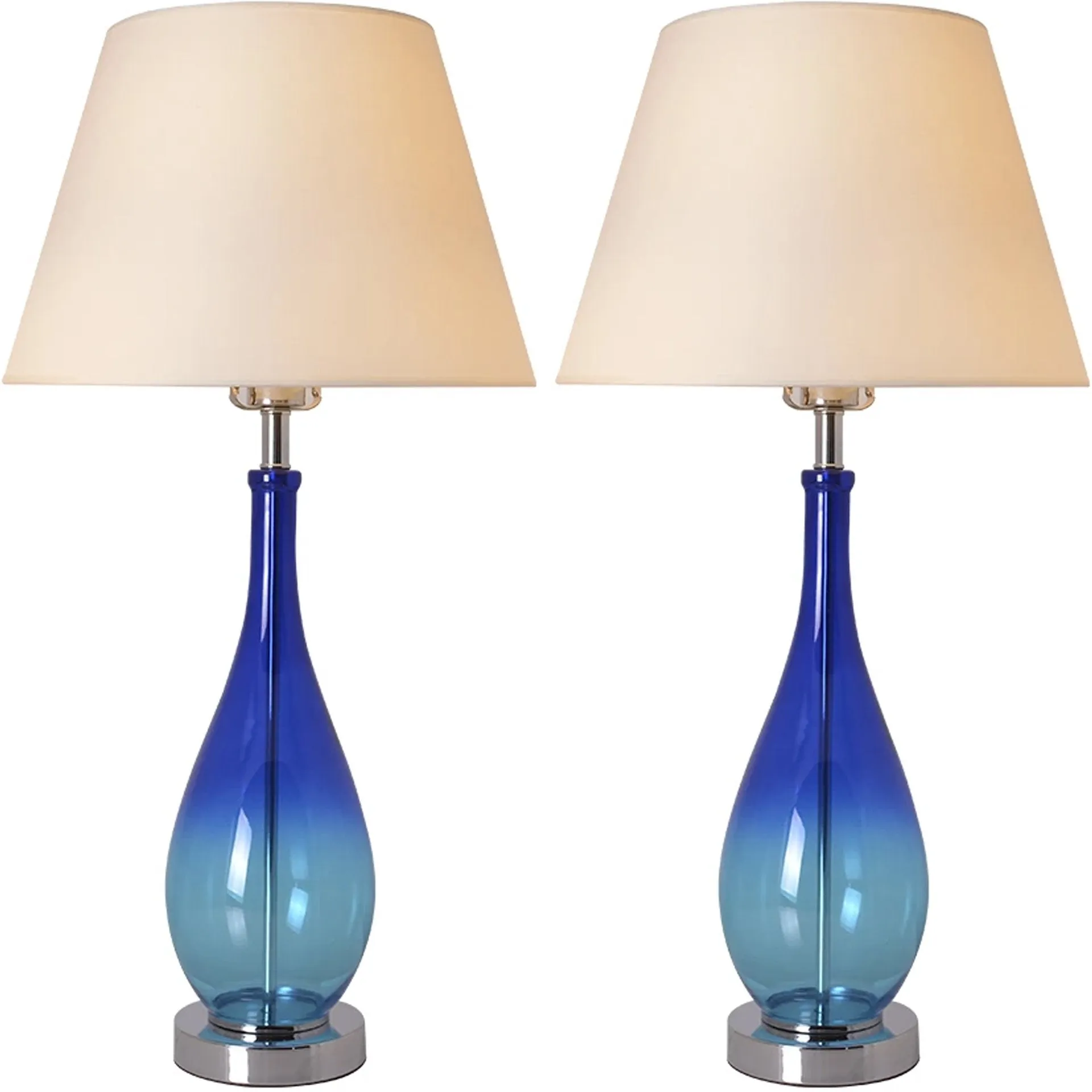 Lola Blue Ombre Droplet Glass Table Lamp 28" - Blue Ombre/Creme (Set of 2)