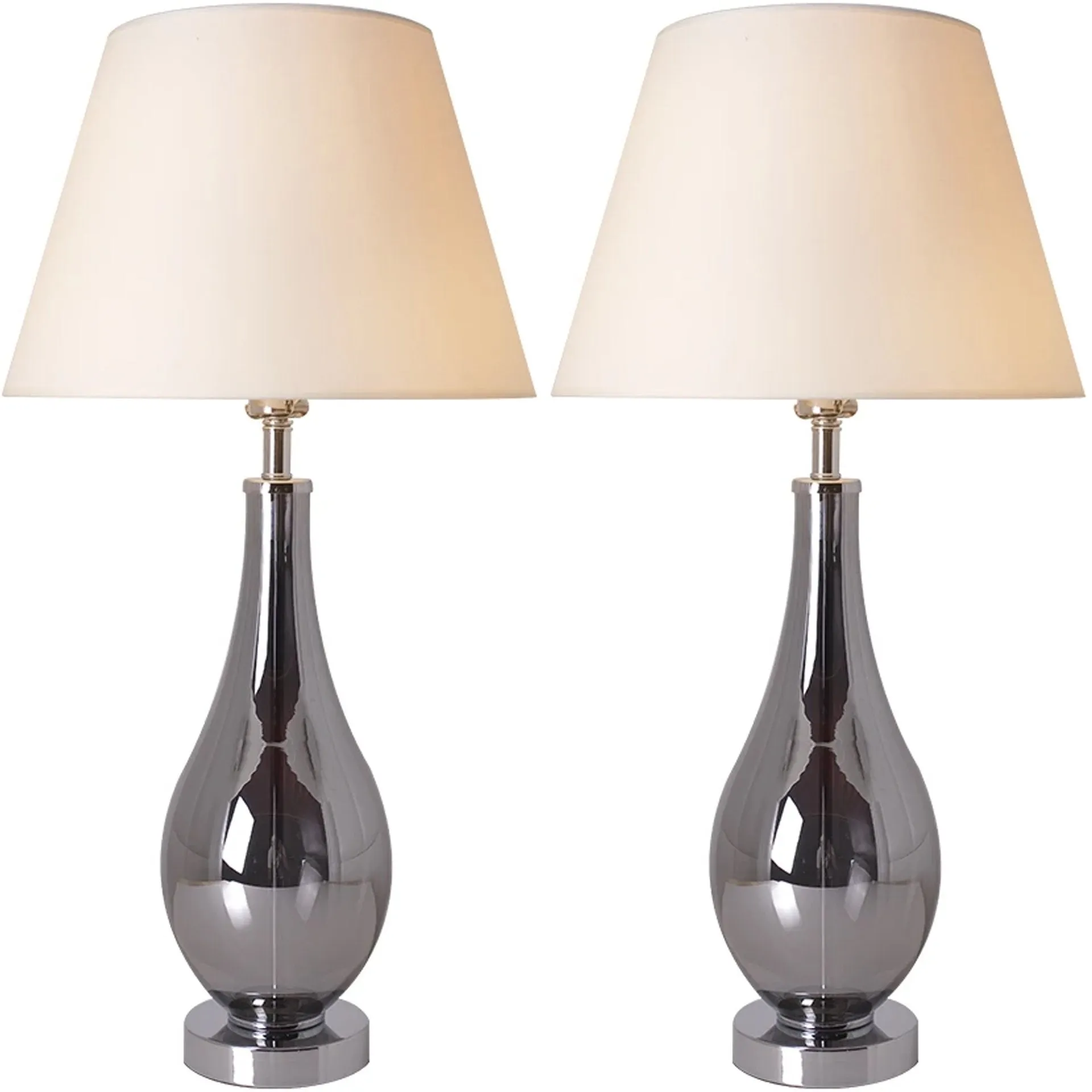 Lola Chrome Droplet Glass Table Lamp 28" - Chrome Gray/Creme (Set of 2)