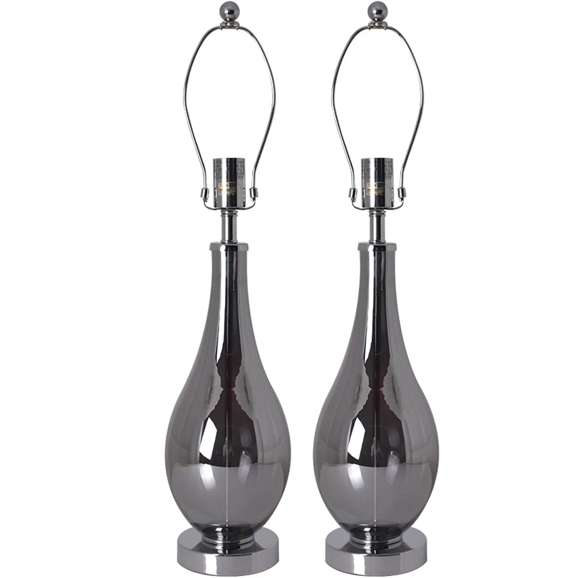 Lola Chrome Droplet Glass Table Lamp 28" - Chrome Gray/Creme (Set of 2)