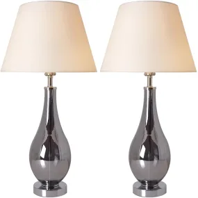 Lola Chrome Droplet Glass Table Lamp 28" - Chrome Gray/Creme (Set of 2)