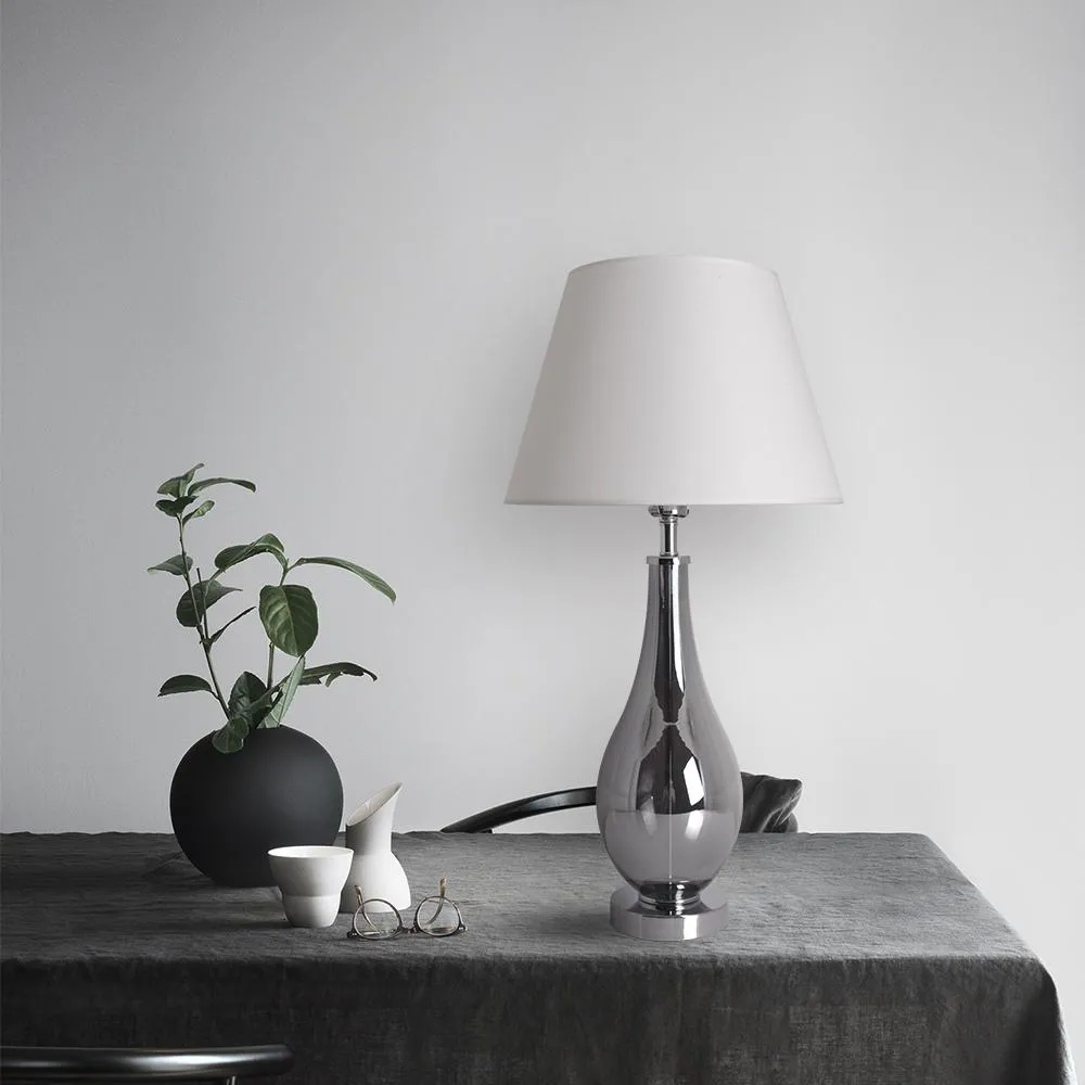 Lola Chrome Droplet Glass Table Lamp 28" - Chrome Gray/Creme (Set of 2)