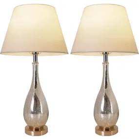 Lola Little Mercury Droplet Glass Table Lamp 28" - Gold Mercury/Creme (Set of 2)