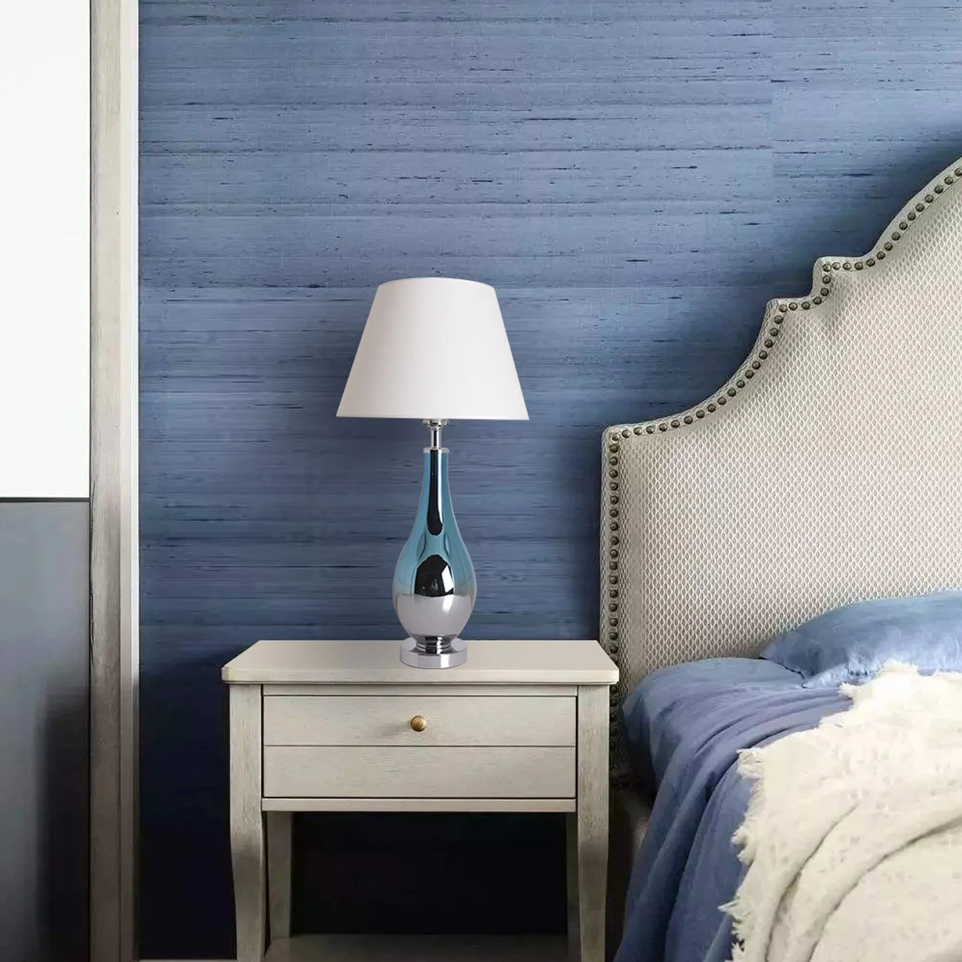 Lola Ombre Droplet Glass Table Lamp 28" - Blue Chrome Ombre/Creme (Set of 2)