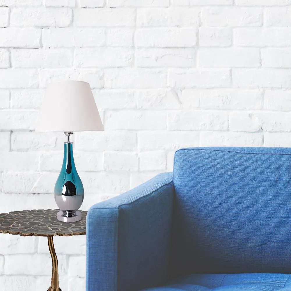 Lola Ombre Droplet Glass Table Lamp 28" - Blue Chrome Ombre/Creme