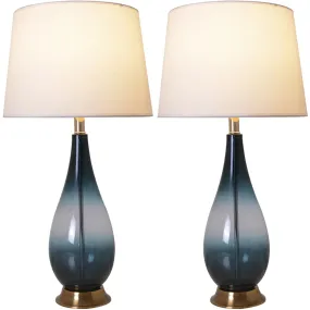 Lola Ombre Droplet Glass Table Lamp 28" - Deep Green Ombre/White (Set of 2)
