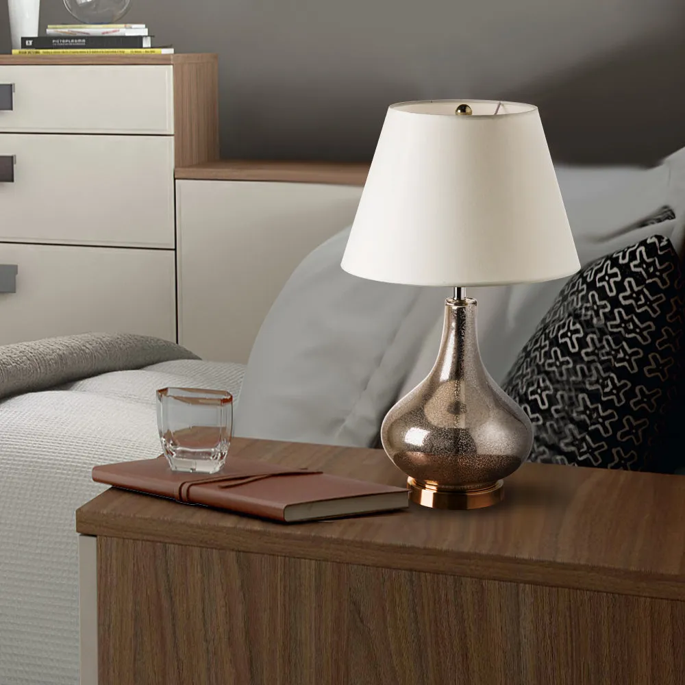 Loto Little Gold Mercury Glass Table Lamp 24" - Gold Mercury/Ivory White (Single)