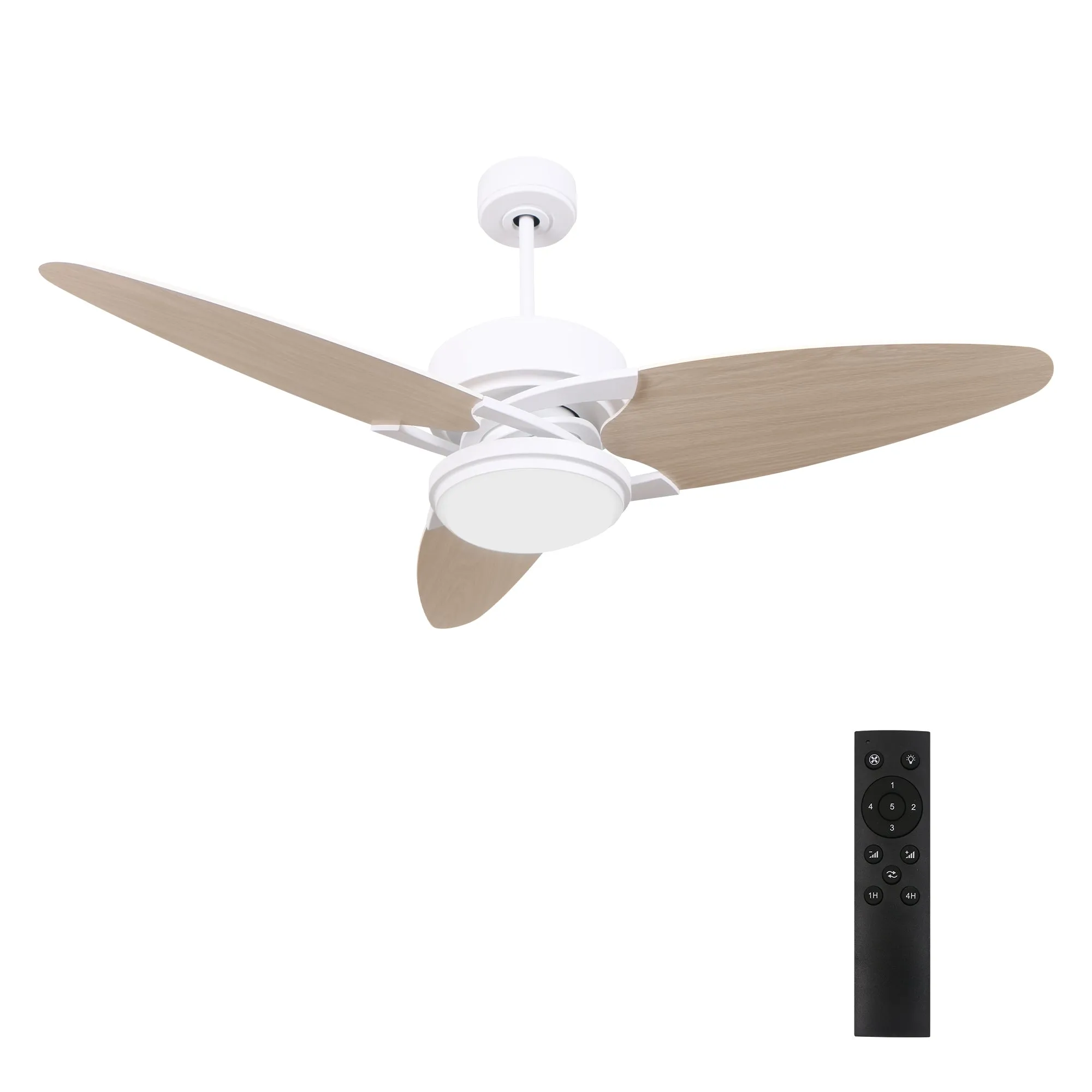 MADDOX 52 inch 3-Blade Ceiling Fan with LED Light Kit & Remote Control - White/Light Wood