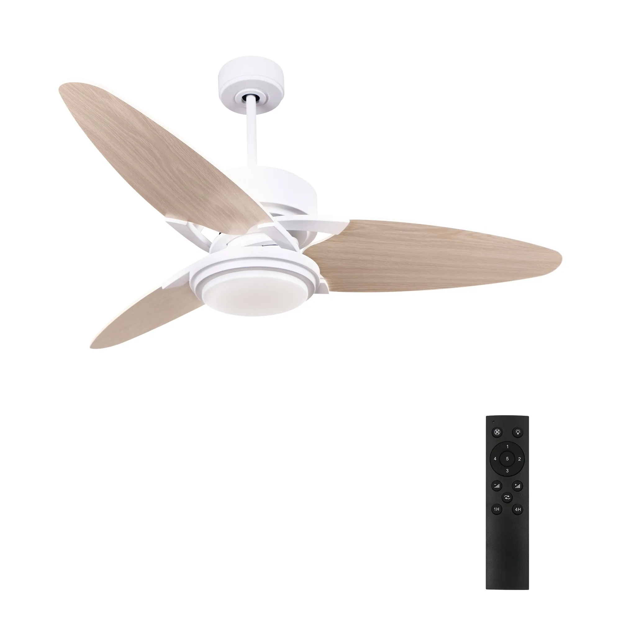MADDOX 52 inch 3-Blade Ceiling Fan with LED Light Kit & Remote Control - White/Light Wood